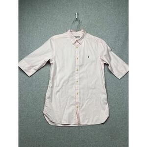 AllSaints Mens S Pink Button Up Shirt Short Sleeve Ramskull Redondo Collar